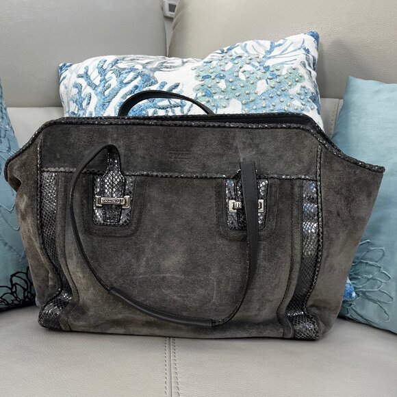 Coach Grey Suede with "Snakeskin" Trim Handbag Brand New wo Tags - Picture 1 of 16